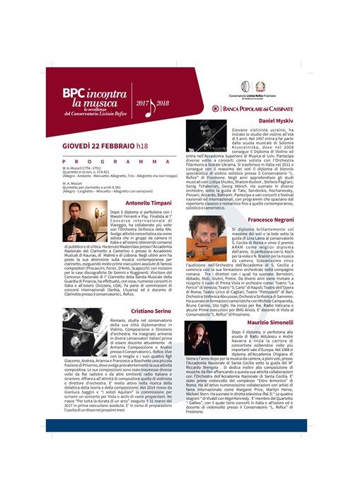 BPC Incontra Conservatorio  "Quartetto/Quintetto"