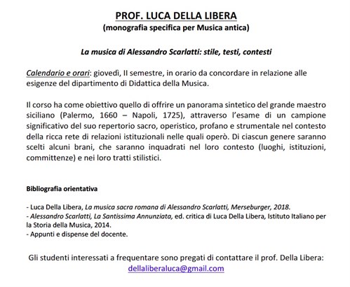 Avviso Prof.Luca Della Libera